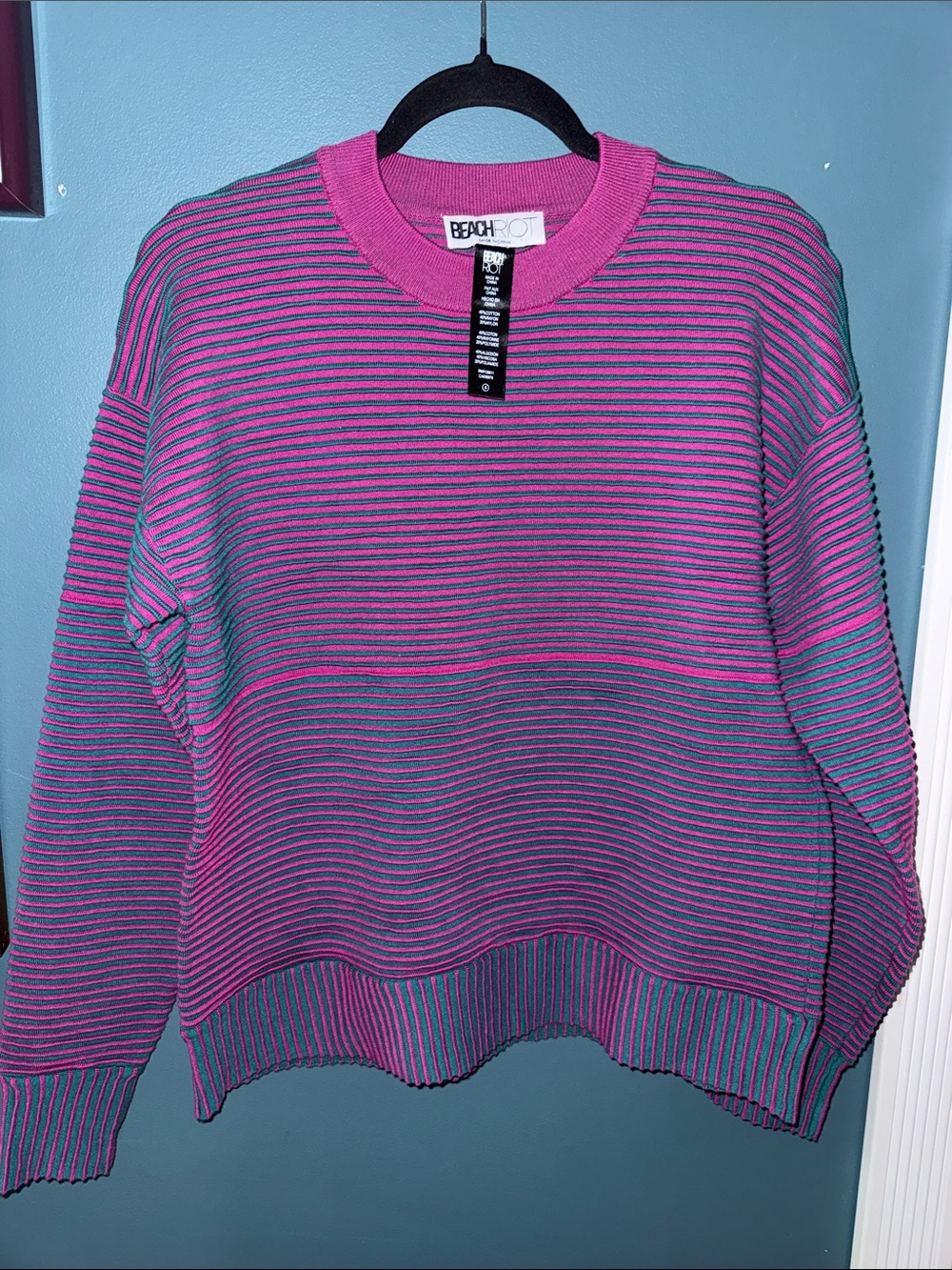 Beach Riot Pink and Teal Striped Crewneck Sweater